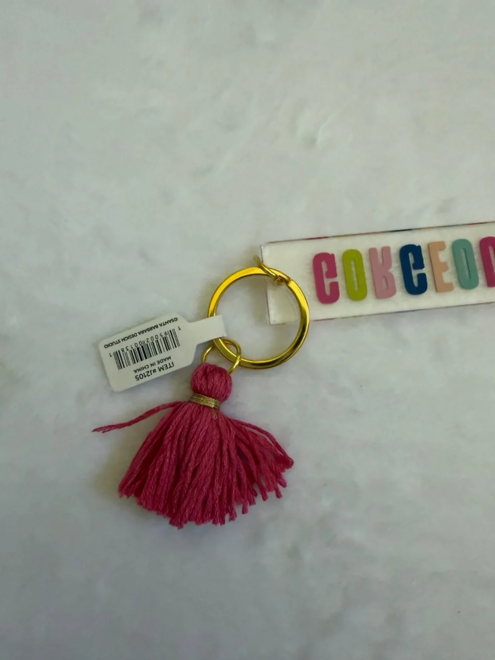 Santa Barbara Design Studio “Gorgeous” Acrylic Multicolor Keychain Pink Tassel